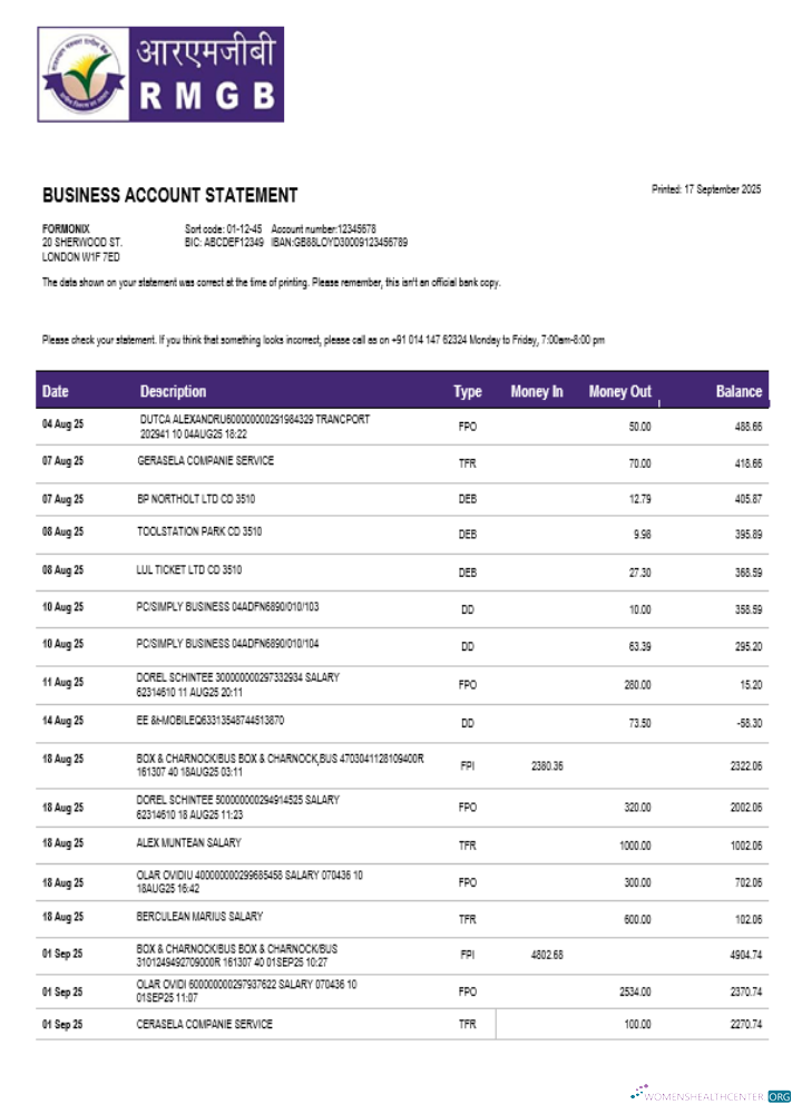 Download RMGB company account statement Word and PDF format Photoshop template